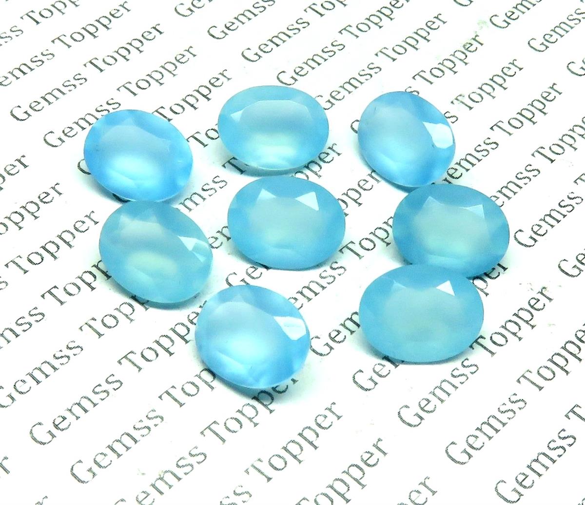 Blue Topaz  Chalcedony 8x10 mm Oval Faceted